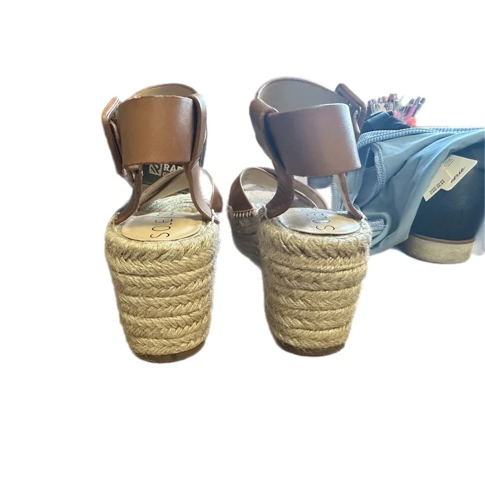 Sole Society Espadrille Platform Wedge Sandals‎ Leather Buckle Ankle Strap 6.5